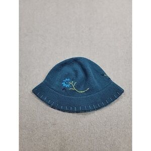 Vintage Gap Bucket Hat Womens M Blue Wool Embroidered Flower Beaded Boho Felted